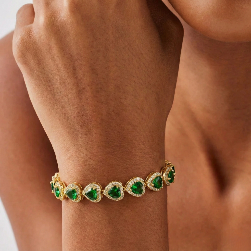 Green Heart Crystal Bracelet - Yellow