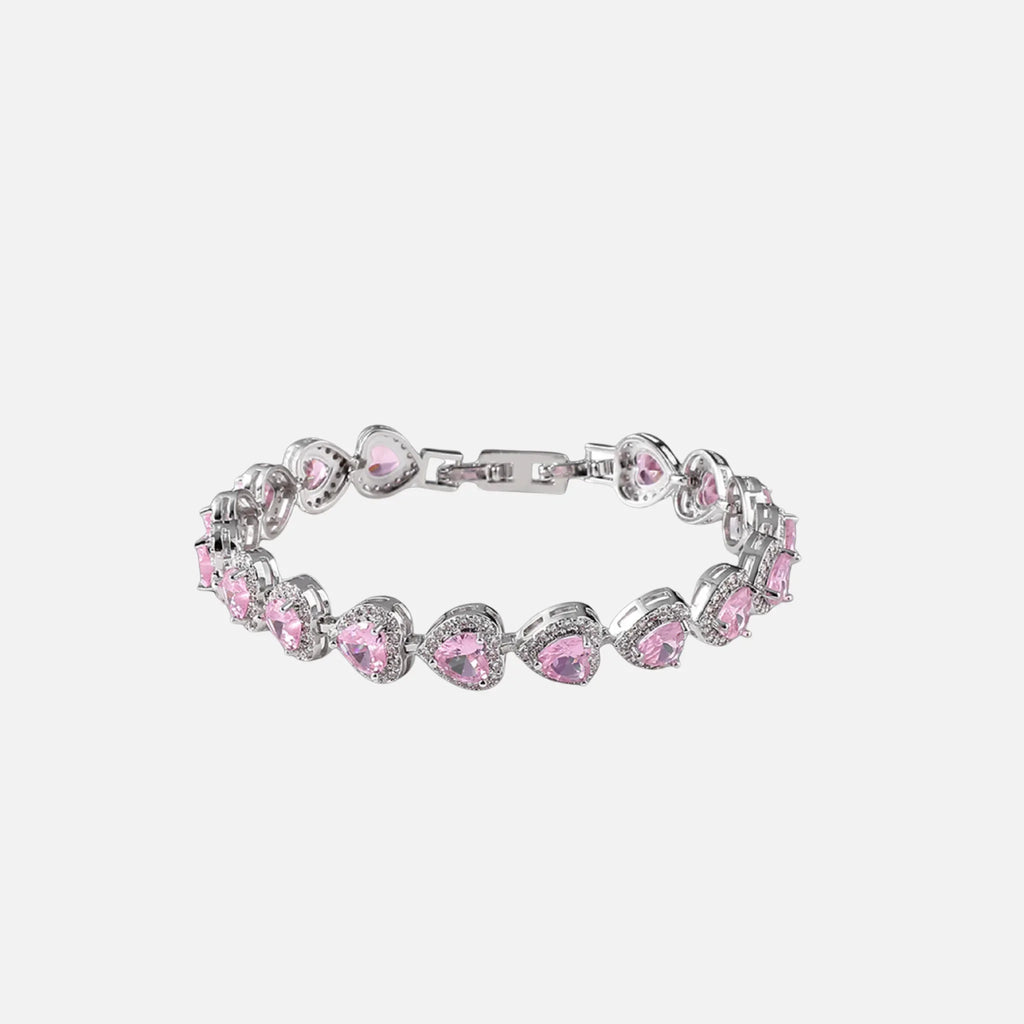 Pink Heart Crystal Bracelet - White