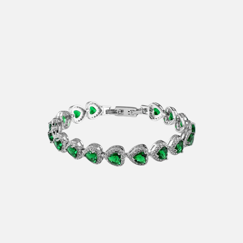 Green Heart Crystal Bracelet - White