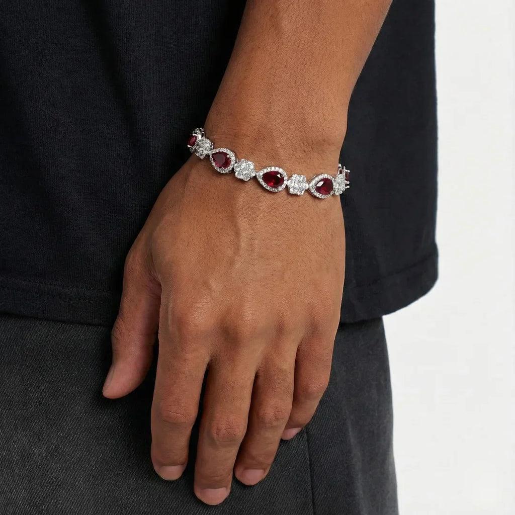 Red Blossom Drop Bracelet - White