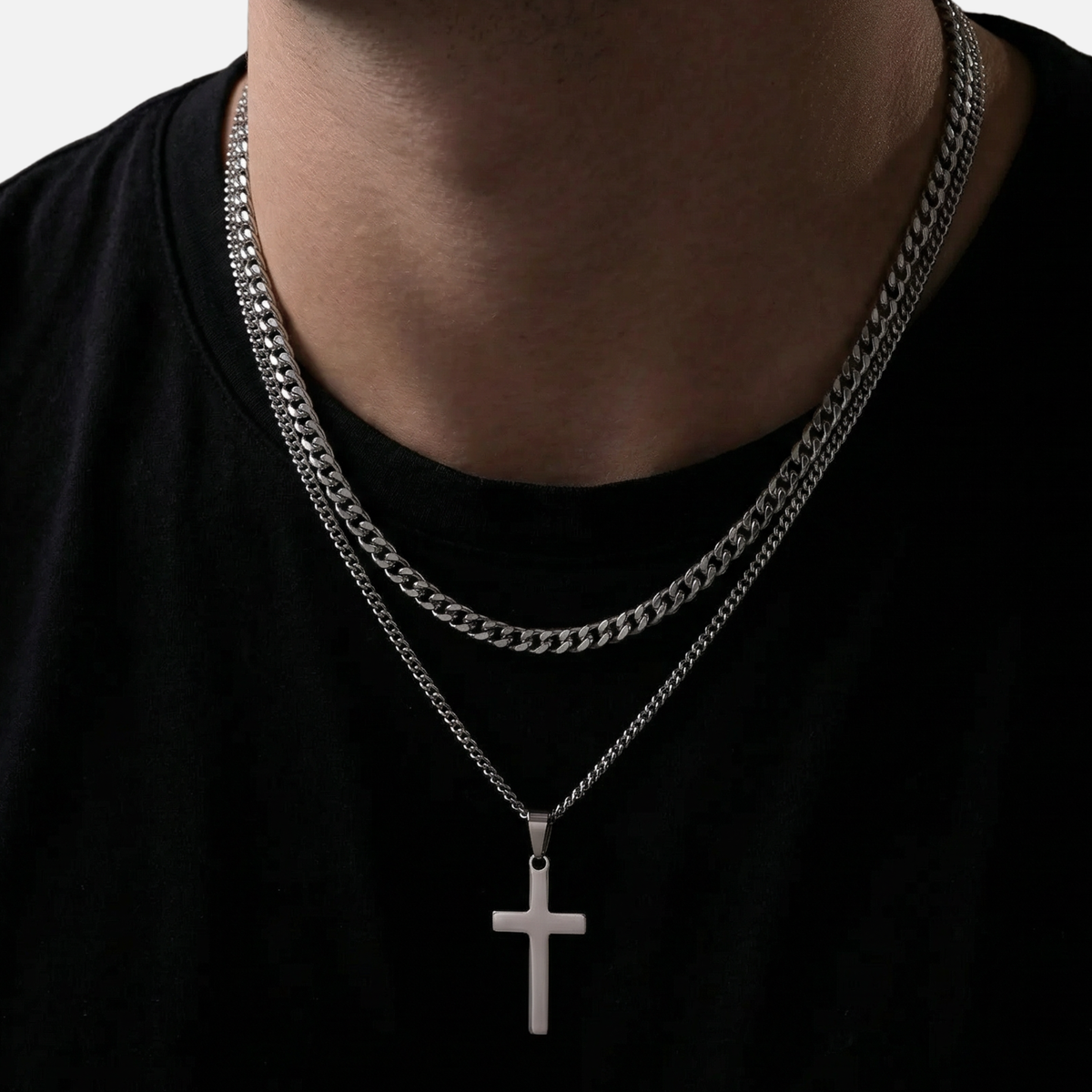 Cross X Cuban Chain - White