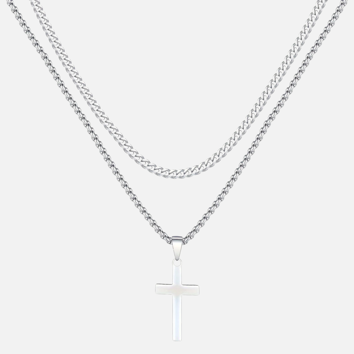 Cross X Cuban Chain - White